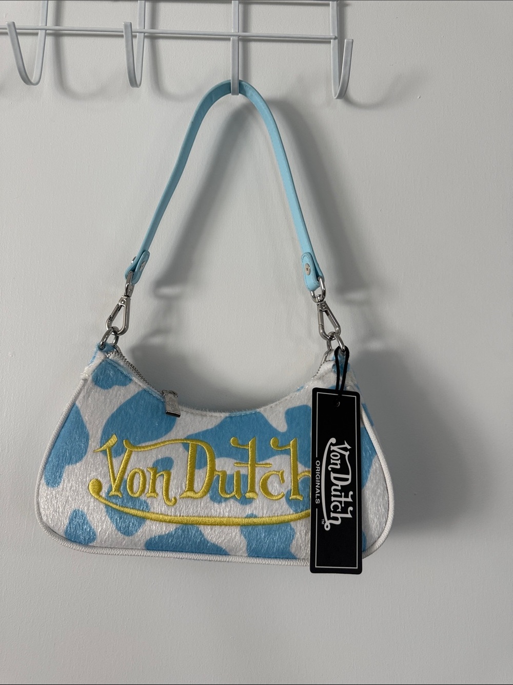 Von Dutch Light Blue Cow Logo Mini Shoulder Bag with Chain Charms